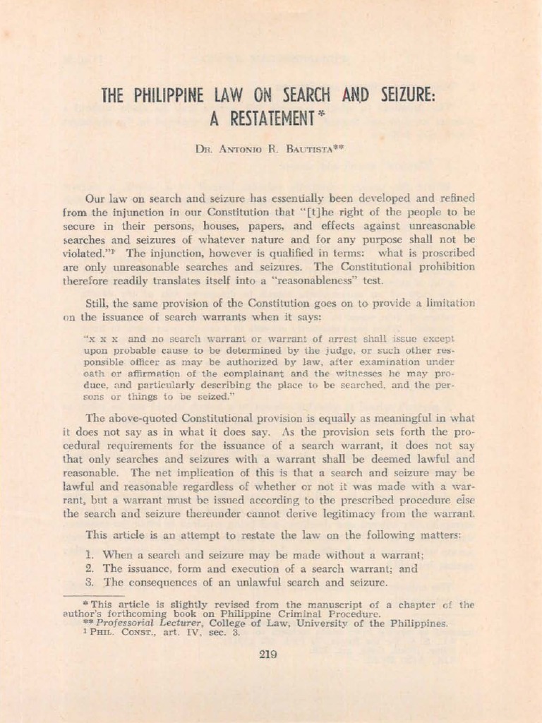 Philippine Search and Seizure Law Explained | PDF