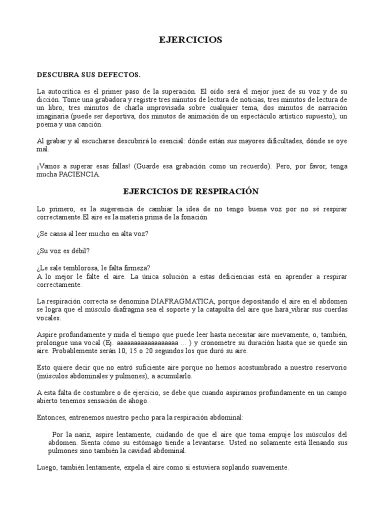 Ejercicios de Respiración y Voz | PDF
