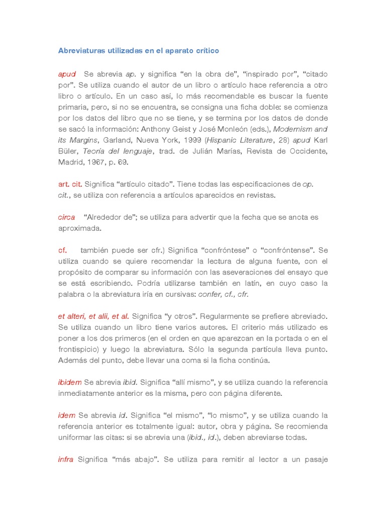 Abreviaturas Utilizadas en El Aparato Crítico | PDF