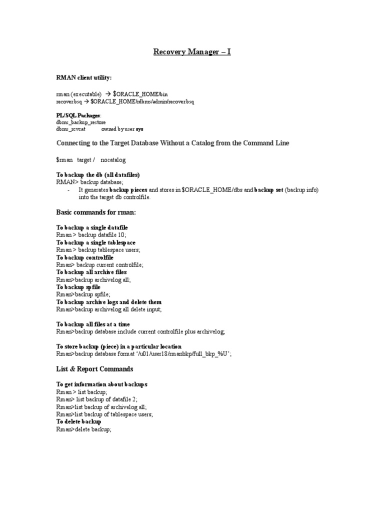 RMAN Backup Commands for Oracle DB | PDF