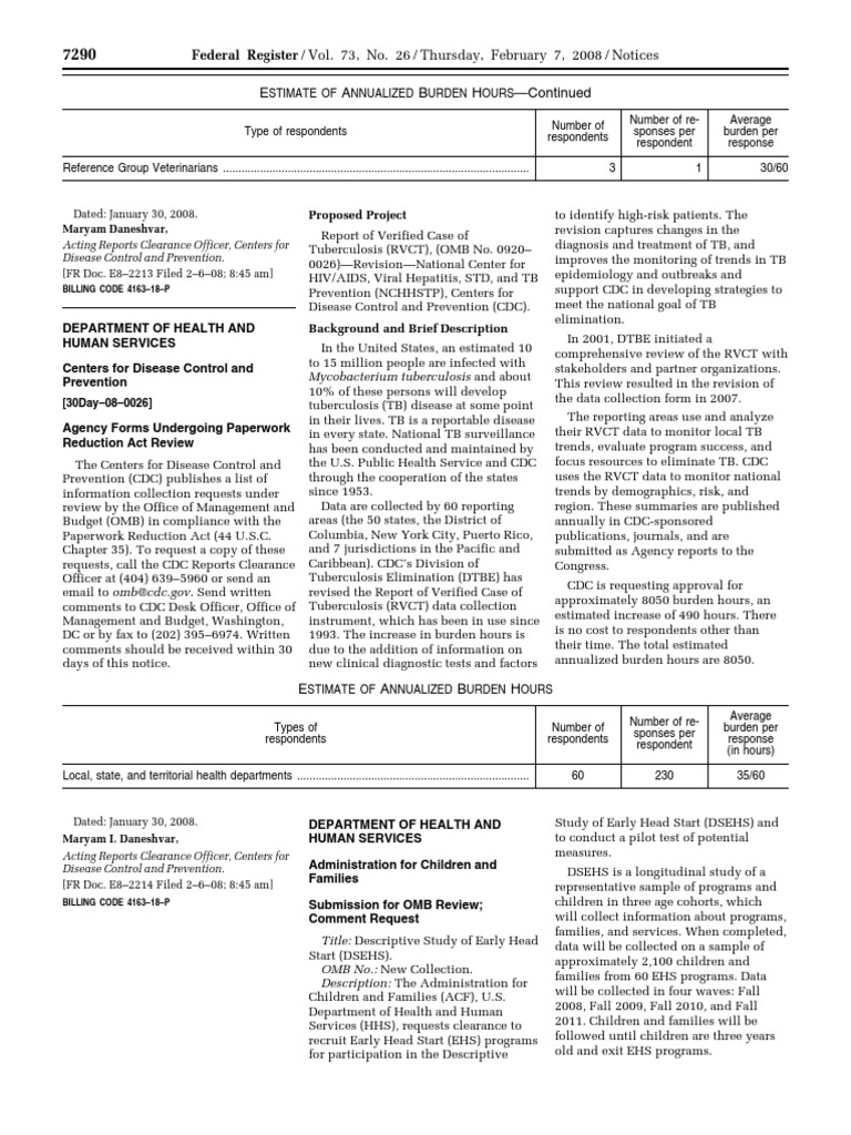 CDC Tuberculosis Data Collection Revision | PDF | Centers For Disease ...
