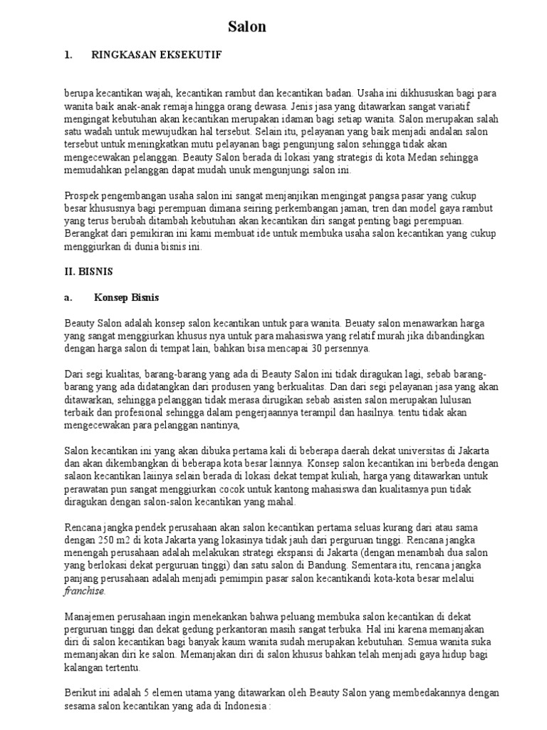 Proposal Usaha Beauty Salon Kecantikan | PDF