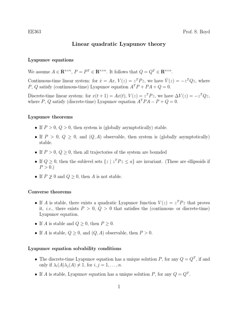 Discrete Lyapunov Equation Overview | PDF