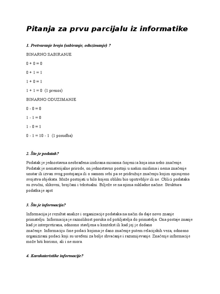 Odgovori Informatika | PDF