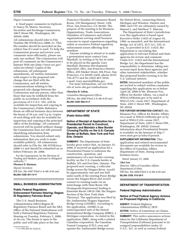 Federal Regulatory Notices February 2008 | PDF | U.S. State | Highway