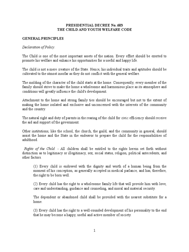 Overview of Presidential Decree 603 | PDF | Legal Guardian ...