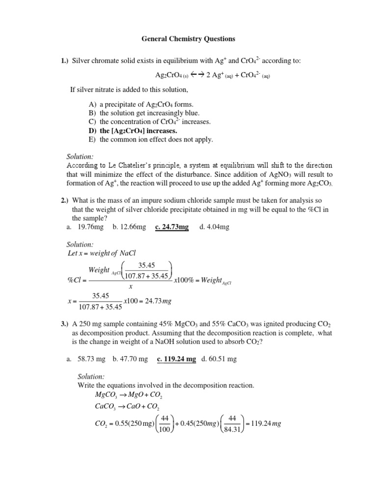 General Chemistry and Physics Questions | PDF | Chemical Bond ...