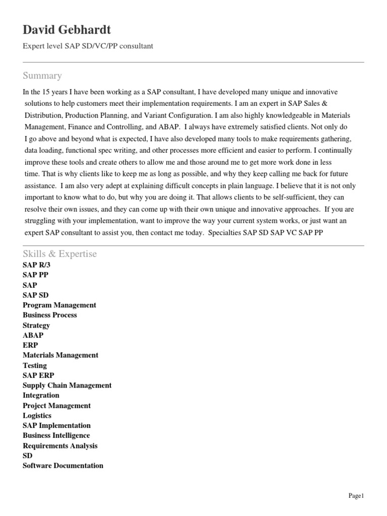 David Gebhardt: SAP VC Expert Profile | PDF | Sap Se | Databases