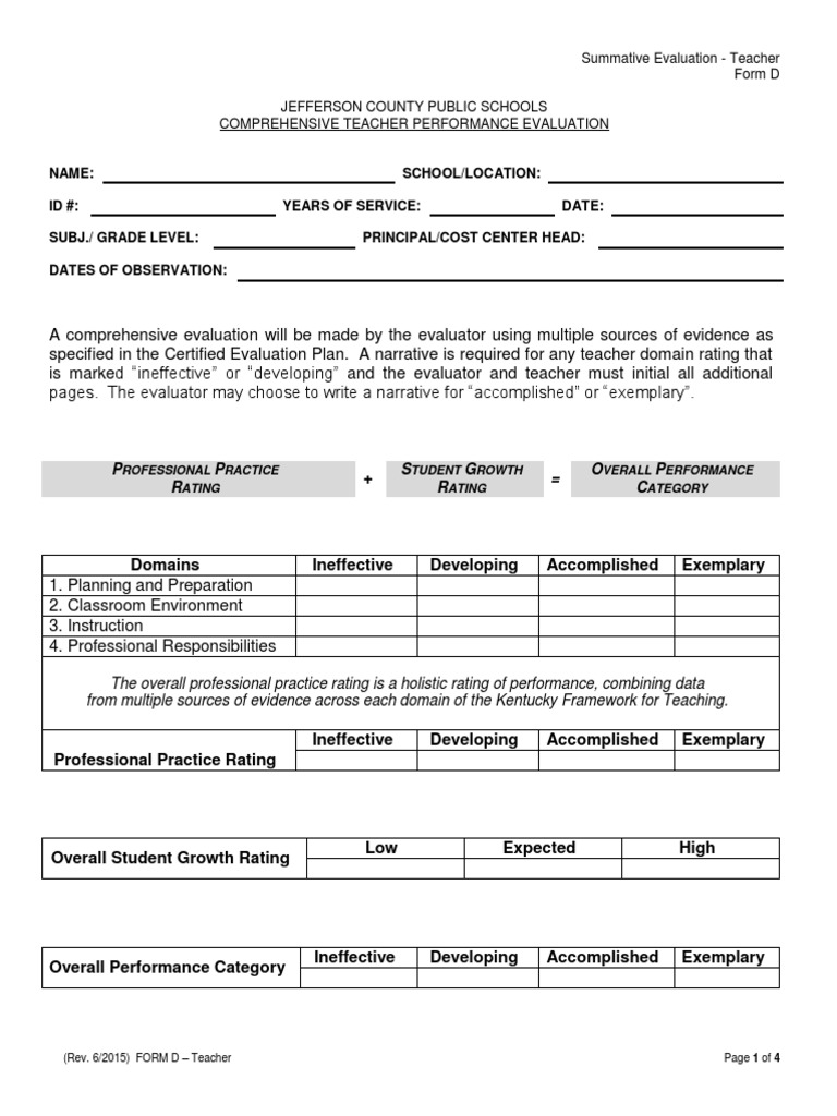 Teacher Performance Evaluation Form | PDF | Educational Assessment ...