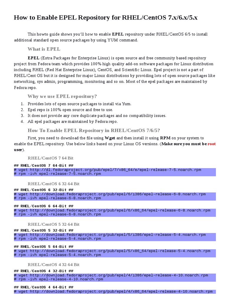 How To Enable EPEL Repository For RHEL - CentOS 7.X - 6.X - 5.X.