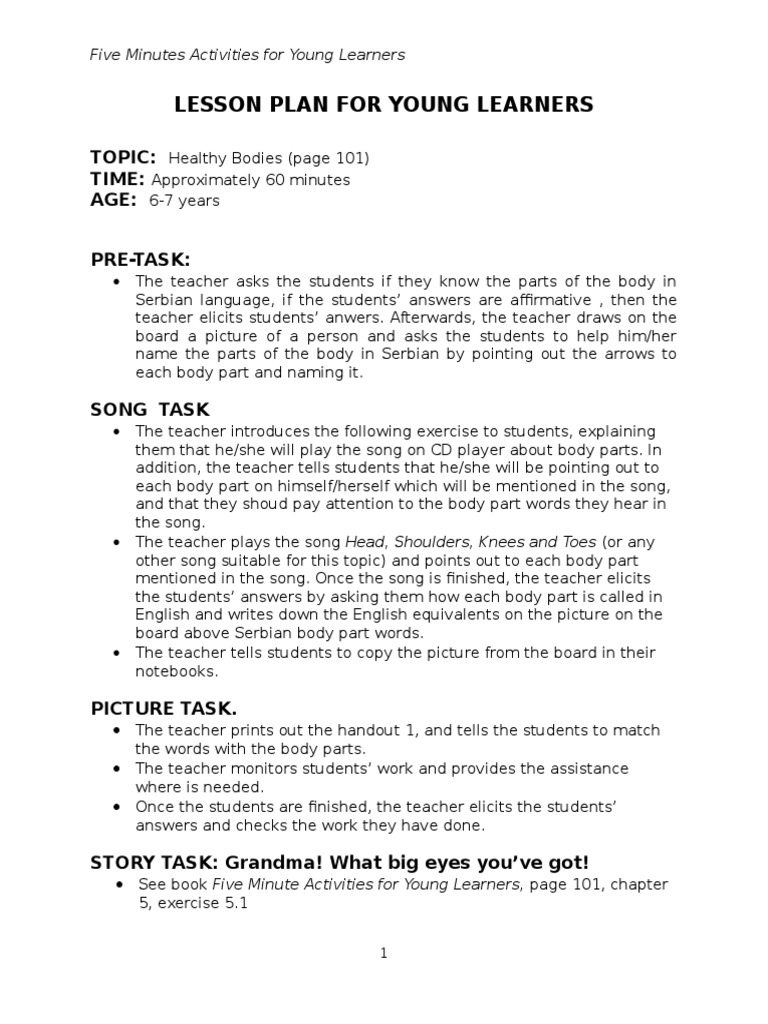 Lesson Plan For Young Learners: Topic: Time: Age: Pre-Task | PDF