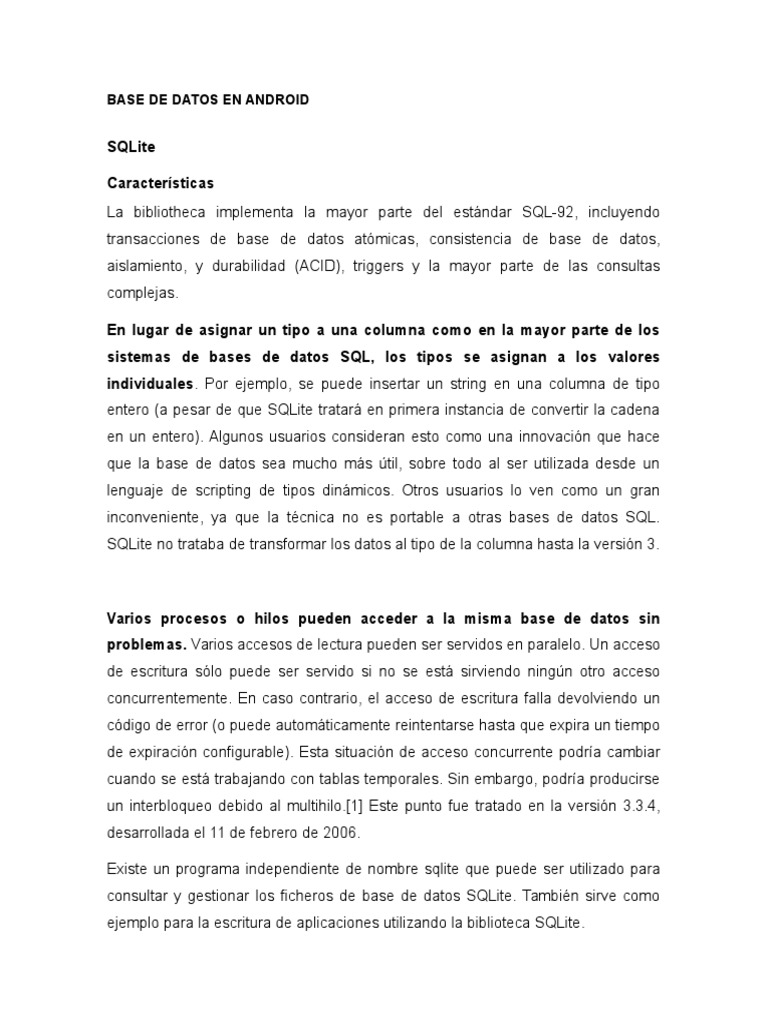 Base de Datos SQLite en Android | PDF | Android (sistema operativo ...