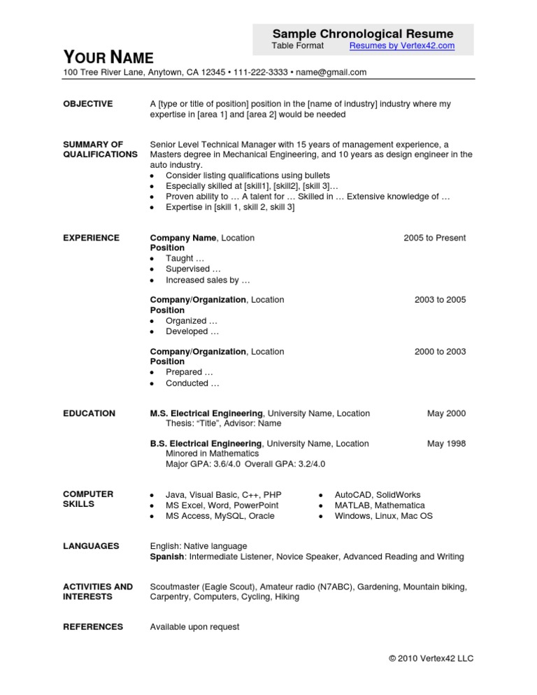 chronological resume samples