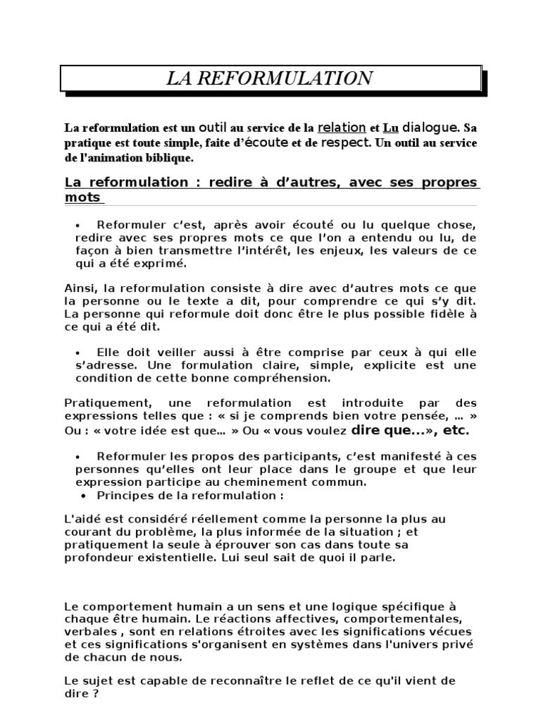 La reformulation en communication | PDF | Existentialisme | Logique