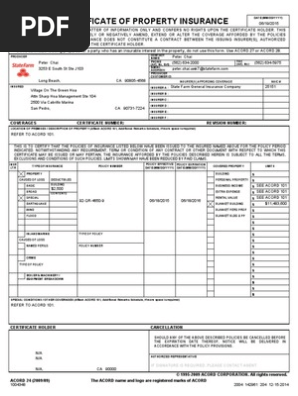 85 Insurance Certificate 2015