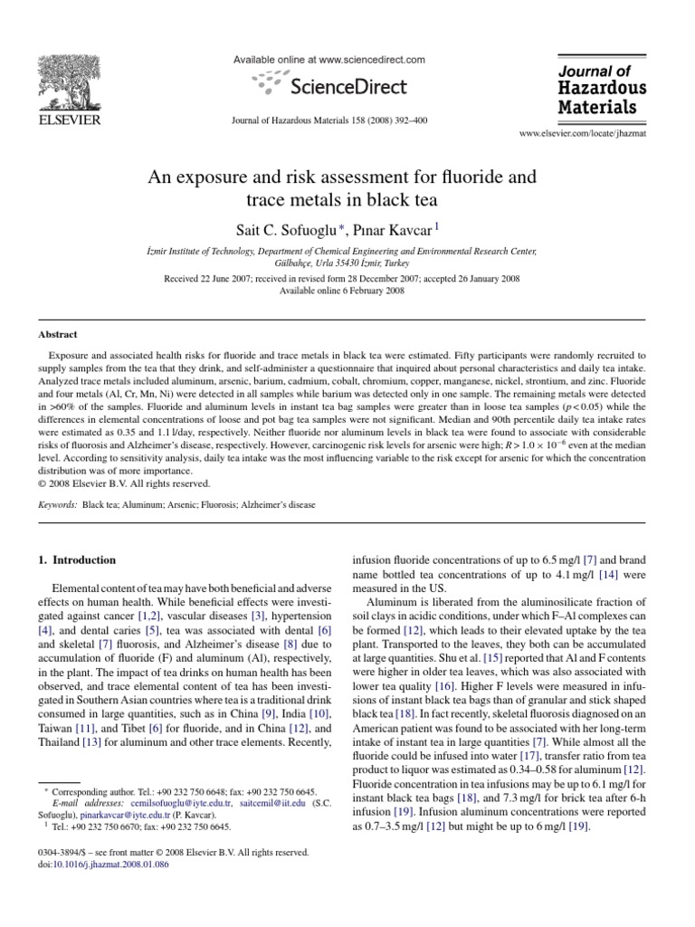 An Exposure and Risk Assessment For Fluoride and Trace Metals in Black ...