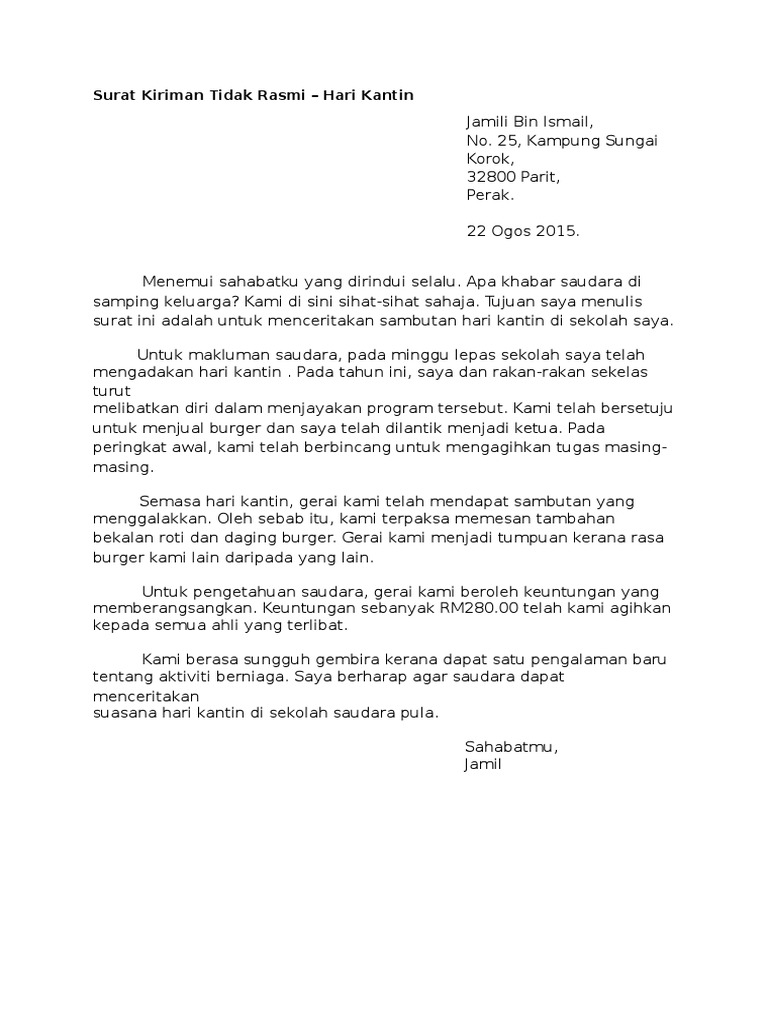 Surat Kiriman Tidak Rasmi  Hari Kantin  PDF