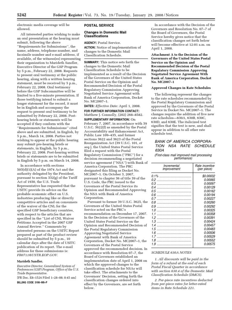Notice Implementation of Changes To The Domestic Mail Classification Schedule Download Free