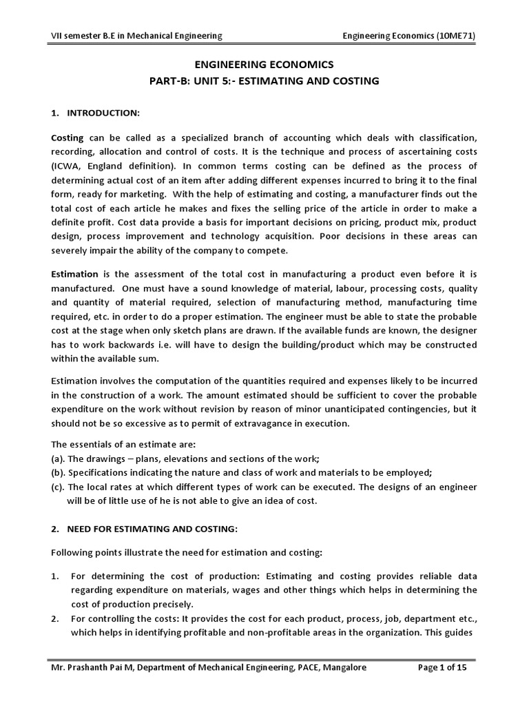 ESTIMATING AND COSTING pdf Financial Accounting Production And 