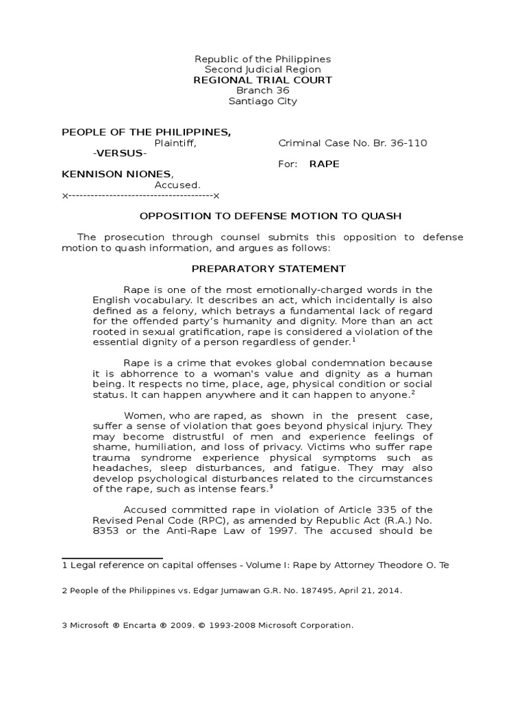 Opposition To Motion To Quash Information  PDF  Search And