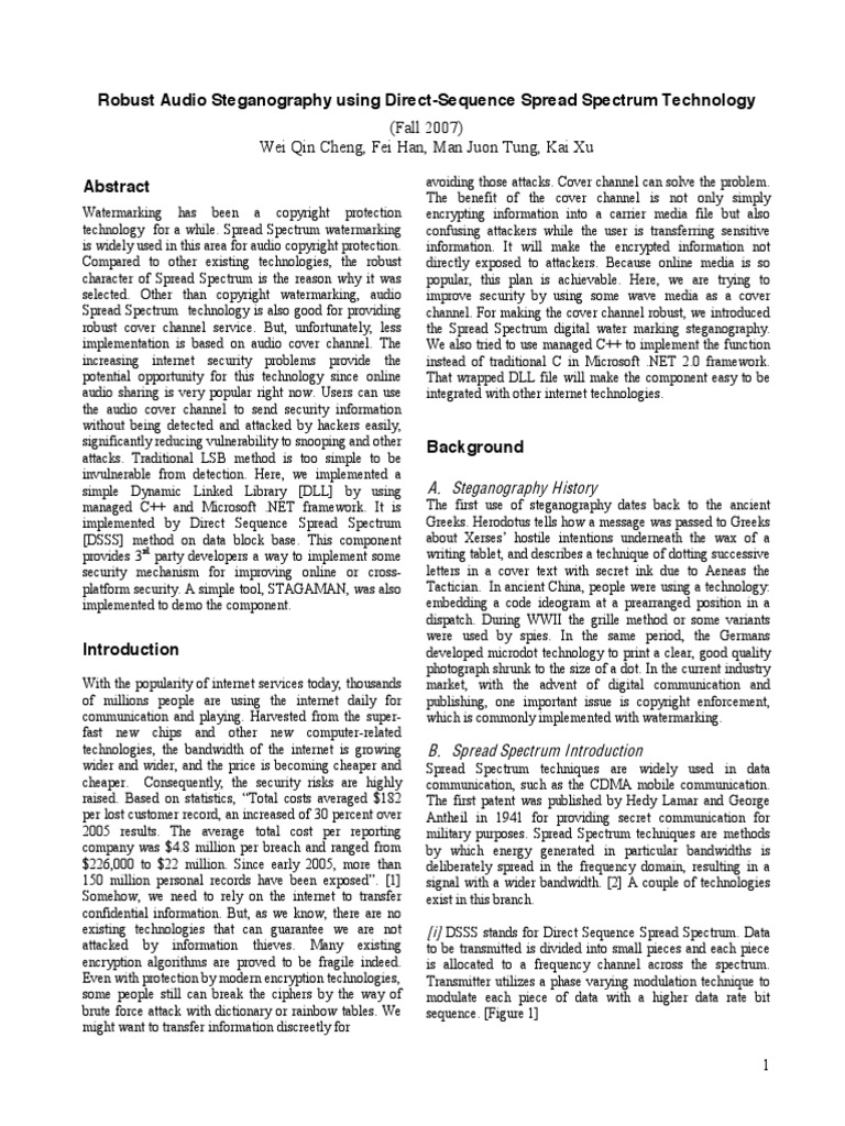 Robust Audio Steganography Using Direct-Sequence Spread Spectrum ...