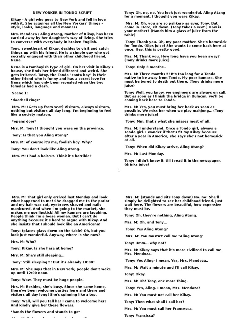 New Yorker in Tondo Script Summary | PDF