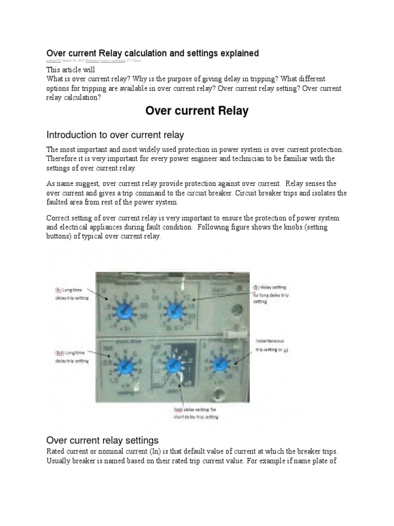 Over Current Relay Calculation and Settings Explained PDF Electric