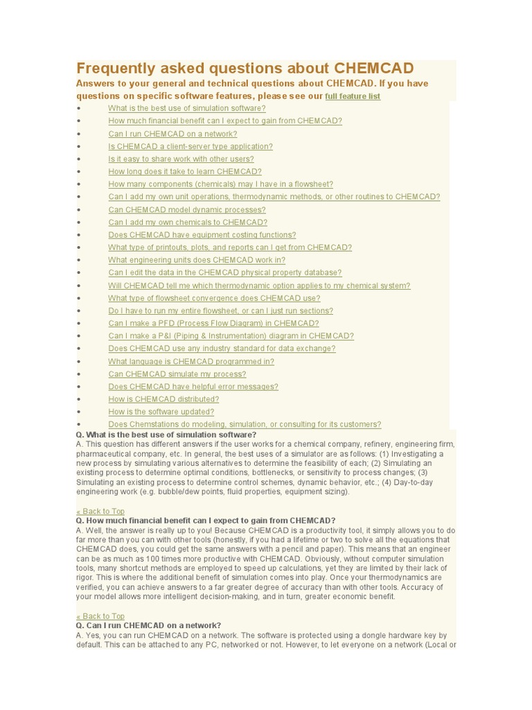 Frequently Asked Questions About CHEMCAD | PDF | Simulation | Computer ...