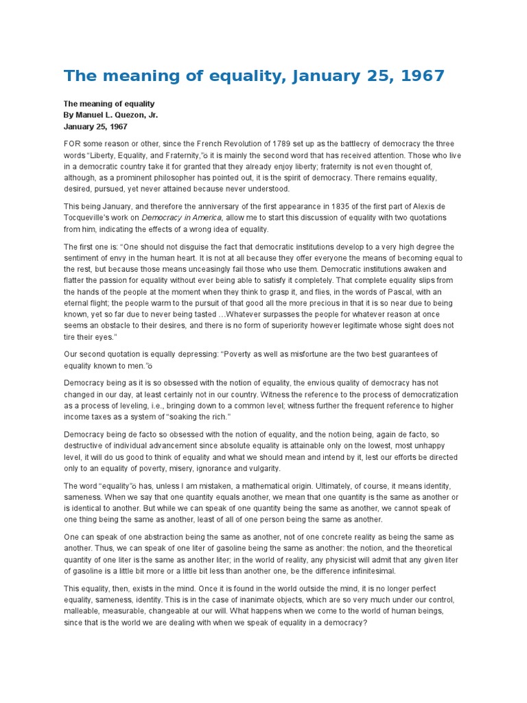 Understanding Equality in Democracy | PDF | Equal Opportunity ...