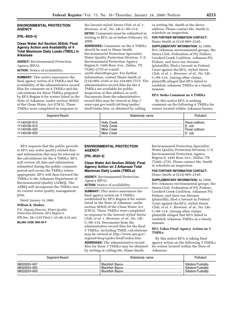 Notice Clean Air Act Operating Permit Program Arkansas Total Maximum