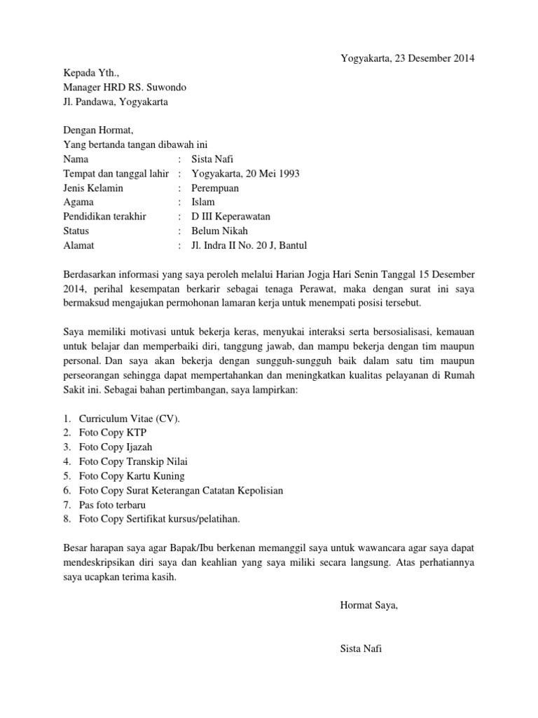 Download 72+ Contoh Surat Surat Lamaran Kerja Rumah Sakit Doc Gratis Terbaru