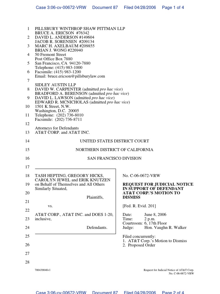 AT&T Corp. Judicial Notice Request | PDF | Judicial Notice | Complaint