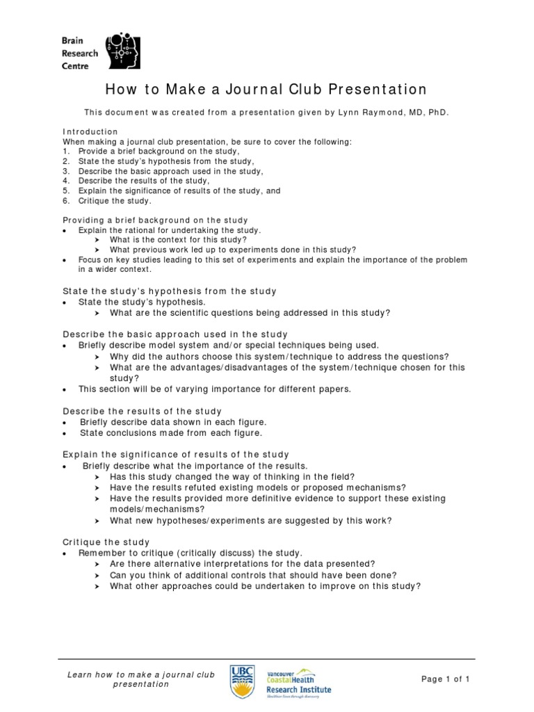 Journal Club Presentation Guide | PDF | Career & Growth | Self-Improvement