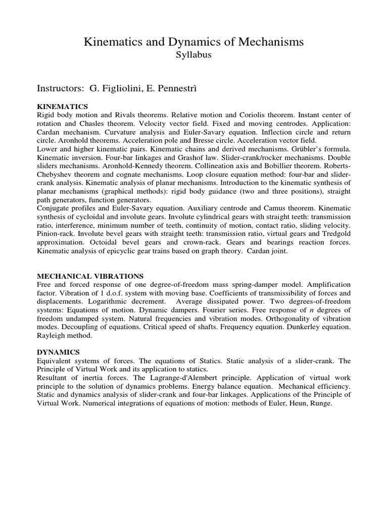 Kinematics & Dynamics of Mechanisms | PDF | Kinematics | Gear