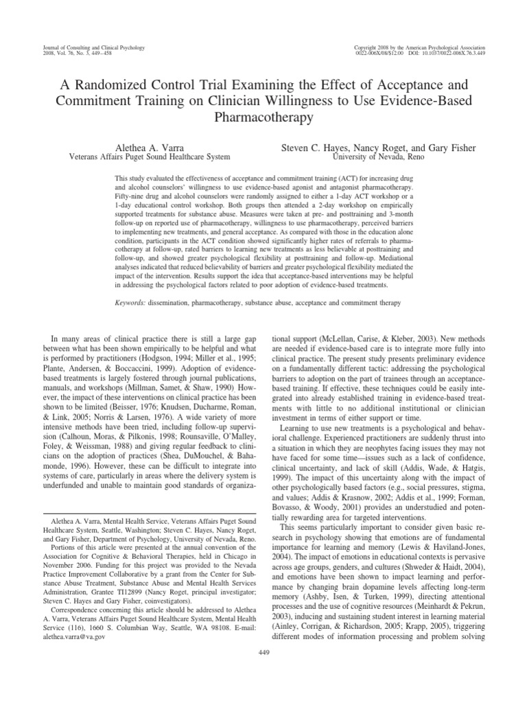 A Randomized Control Trial Examining The Effect of Acceptance and ...
