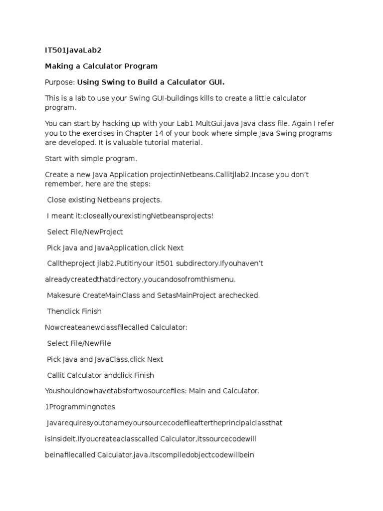 Javalab To Create Calculator | PDF | Java (Programming Language) | Unix ...