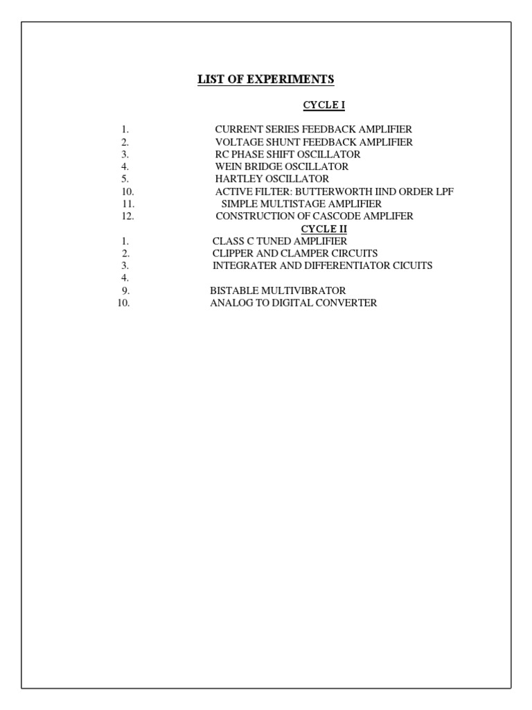 Electronics Experiment List Cycle I & II | PDF