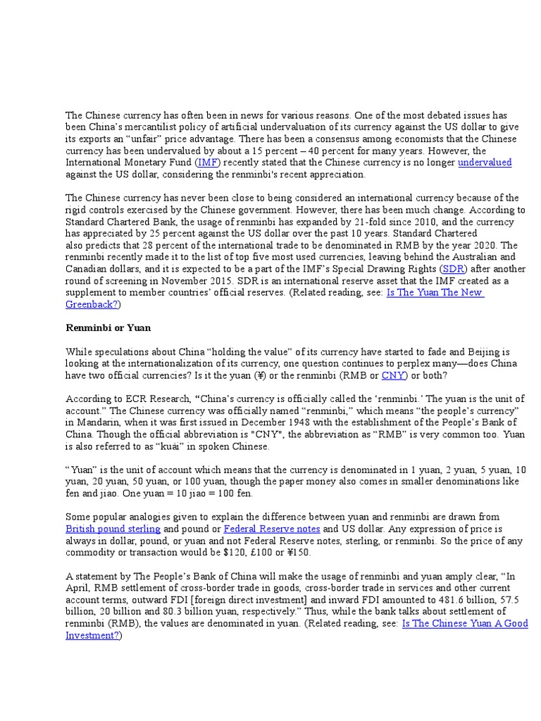 Yuan and RMB: Key Differences Explained | PDF | Renminbi | Special ...