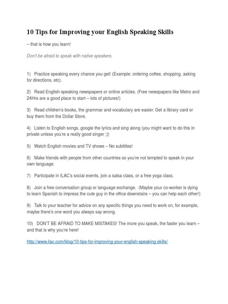 Quick Tips to Boost English Speaking Skills | PDF | Speech | English ...