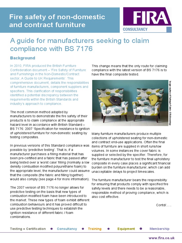 BS 7176 Fire Safety of Non Domestic Furniture PDF Regulatory