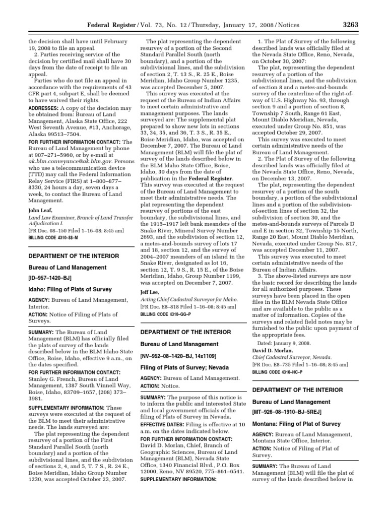 Notice: Filing of Plats of Survey: Nevada | PDF