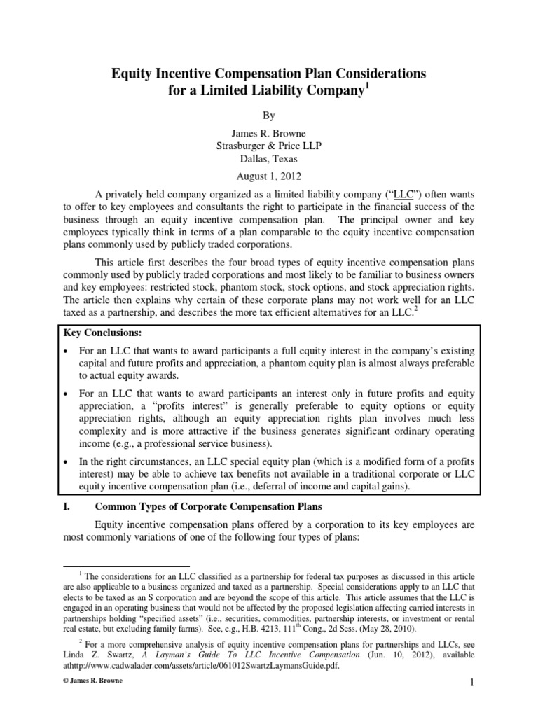 Equity Incentive Compensation Plans For An LLC | PDF | Employee Stock ...