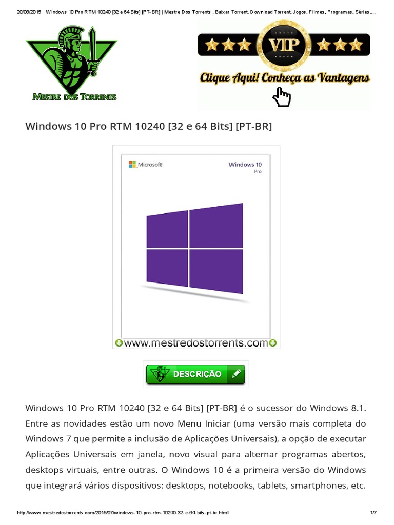 Windows 10 Pro RTM 10240 (32 E 64 Bits) (PT-BR) - Mestre Dos.