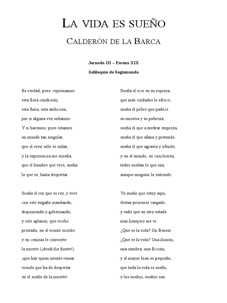 La vida es sueño. Poema clásico para enseñar a los niños y adolescentes