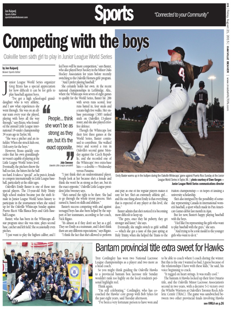 Oakville Newspaper Story On Emily Baxter 82115 PDF World Series