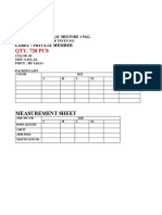 QTY. 720 PCS: Measurement Sheet
