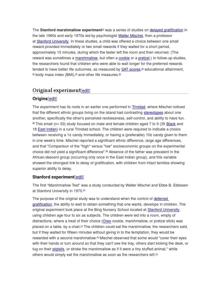 The Stanford Marshmallow Experiment Psychological Concepts