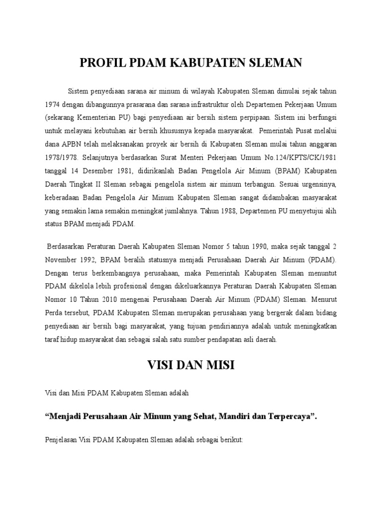 Profil PDAM Kabupaten Sleman | PDF