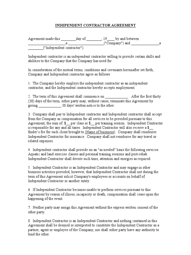 Independent Contractor Agreement Pdf Independent Contractor Registered Mail