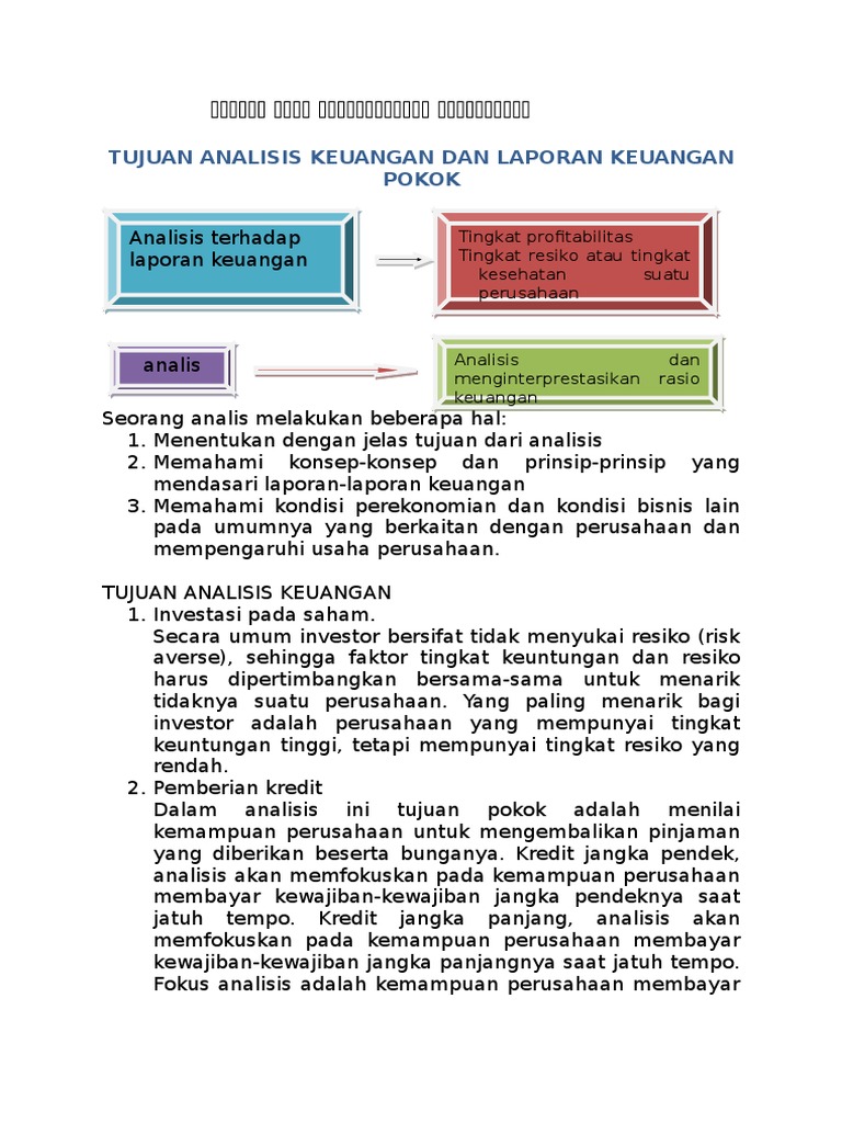 2 Tujuan Analisis Keuangan Dan Laporan Keuangan Pokok